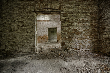 Fototapeta na wymiar Ruined the interior of an abandoned palace in Poland