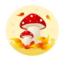 Mushrooms with Autumn Leaves.