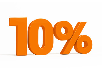Orange 3d 10 % percent text on white background for autumn sale campaigns. See whole set for other numbers.