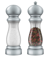 Salt and pepper mill set. Vector illustration.