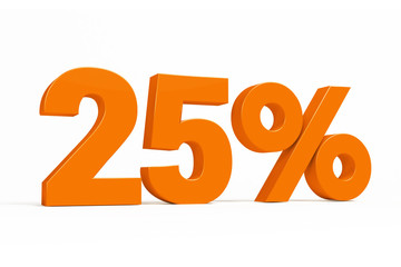 Orange 3d 25 % percent text on white background for autumn sale campaigns. See whole set for other numbers.