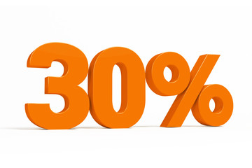 Orange 3d 30 % percent text on white background for autumn sale campaigns. See whole set for other numbers.