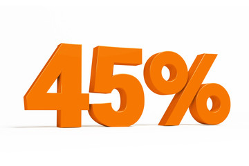 Orange 3d 45 % percent text on white background for autumn sale campaigns. See whole set for other numbers.