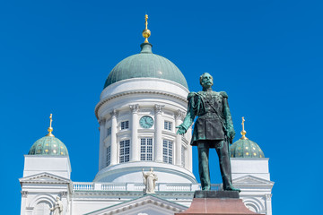 Fototapeta na wymiar Emperor statue near Cathedral. Helsinki, Finland