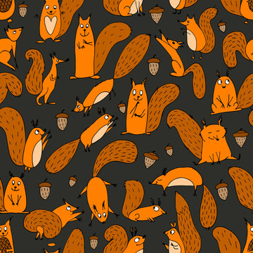 Funny squirrel with nut, seamless pattern for your design
