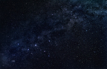 Fototapeta na wymiar Constellation Cassiopeia with stellar band of our galaxy, the Milky Way, in the dark starry sky