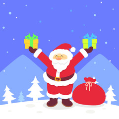 santa claus holding gift, vector