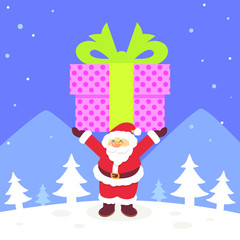 santa claus holding big gift, vector