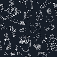 Doodle Set of ayurveda elements Vintage illustration