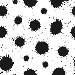 Vector seamless pattern with black paint splashes on white background. Abstract artistic grunge texture design.