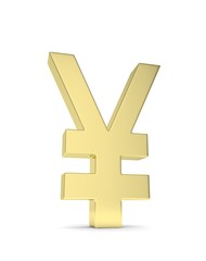 Obraz premium Isolated golden yen yuan sign on white background. Chinese japanese currency. Concept of investment, asian market, savings. Power, luxury and wealth. 3D rendering.