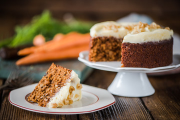 slicing carrot cake, natural light