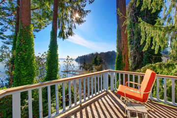 Walkout deck  with chairs and amazing water view