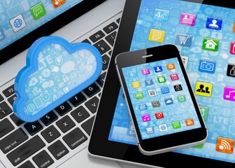 laptop, tablet pc, smart phone and cloud. 3d rendering.
