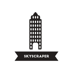 flat icon in black and white style building skyscraper  