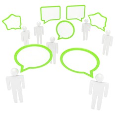 people with talk bubbles isolated over a white background. 3d rendering.