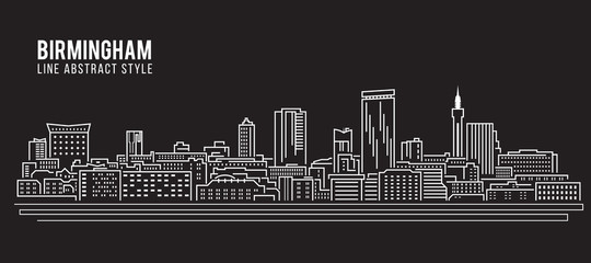 Cityscape Building Line art Vector Illustration design - Birmingham city - obrazy, fototapety, plakaty