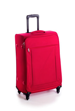 Red travel suitcase isolated on white