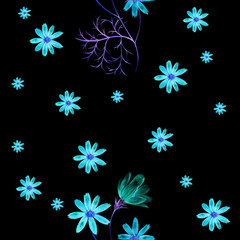 Fototapeta na wymiar Neon watercolor pattern of a cosmos flowers