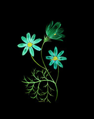 Neon watercolor painting of a cosmos flowers