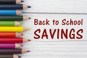 Pencil Crayons with text Back to School Savings