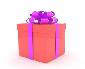 gift box with bows isolated on white. 3d rendering.