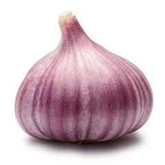 Garlic (Allium sativum) clove, whole, with husk. Clipping paths, shadows separated, infinite depth...