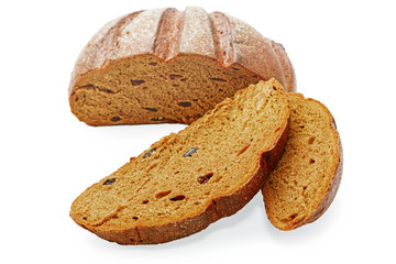 Pieces of rye bread isolated on a white background