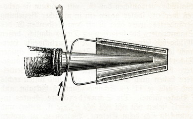 Water-cooled nozzle for blowing air into a furnace (from Meyers Lexikon, 1895, 7 vol.) - obrazy, fototapety, plakaty
