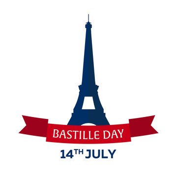 Bastille day. 14 July. Paris. Tourism. Eiffel Tower. France. Modern flat design.