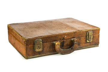 Old vintage suitcase isolated on white background