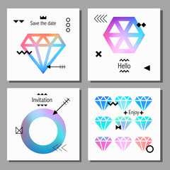 Set of artistic colorful universal cards. Wedding, anniversary, birthday, holiday, party. Design for poster, card, invitation.