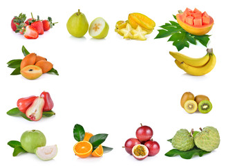 callection of fruits on white background with space