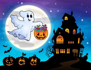 Halloween ghost near haunted house 2