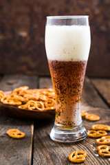 Dark beer and pretzels