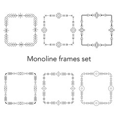Tribal mono line hipster trendy style frames set. Vector illustration