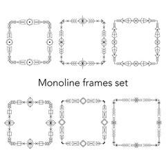 Tribal mono line hipster trendy style frames set. Vector illustration