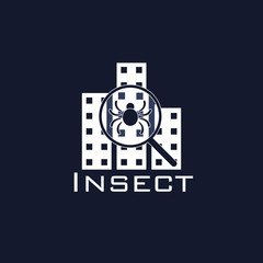 Logo insect, magnifier, city