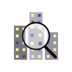 Magnifier and city icon