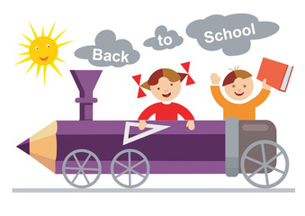 Back to School.
Small boy and girl ridden in the crayon-locomotive. Vector available.

