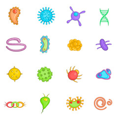 Virus icons set in cartoon style. Biology microorganisms set collection vector illustration
