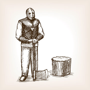 executioner holding axe sketch clip art preview