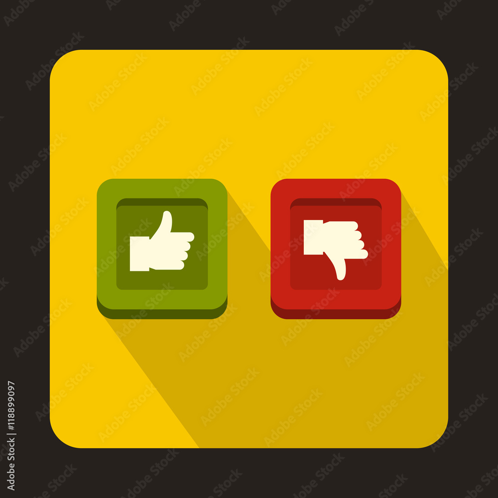 Poster thumbs up and down buttons icon in flat style on a yellow background