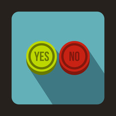 Yes and No buttons icon in flat style on a baby blue background