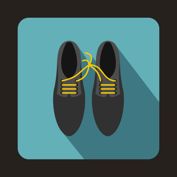 Gray Shoes With Laces Tied Together Icon In Flat Style On A Baby Blue Background