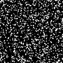 Black abstract background with seamless random white circles, dots, film grain, noise, dotwork, grunge texture for design concepts, banners, posters, web, presentations and prints. Vector illustration