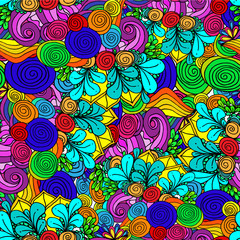 Abstract plant background of drawn shapes and leaves