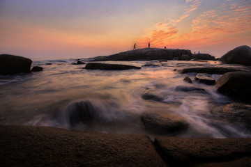 sunset  at the beach beautiful landscape in rayong beach , Thailand.