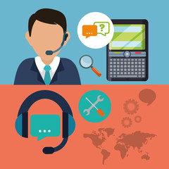 man headphone male cellphone customer service technical service call center icon set. Colorful and flat design. Vector illustration