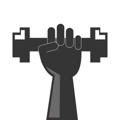 flat design hand holding single dumbell icon vector illustration